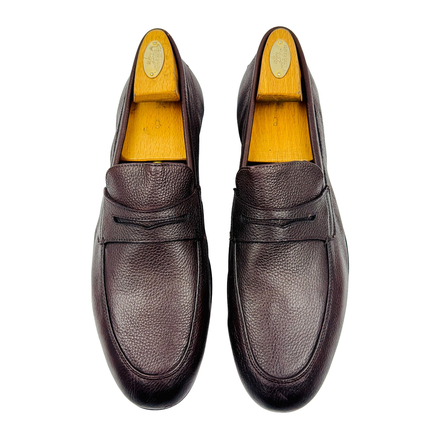 Berluti Men's Grained Leather Dark Brown Loafers (Size 45)