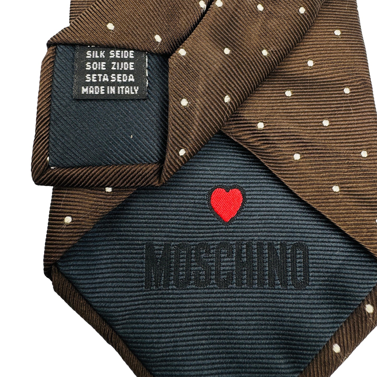 Moschino Dark Brown 'White Polka Dots' Silk Tie (Size Regular)