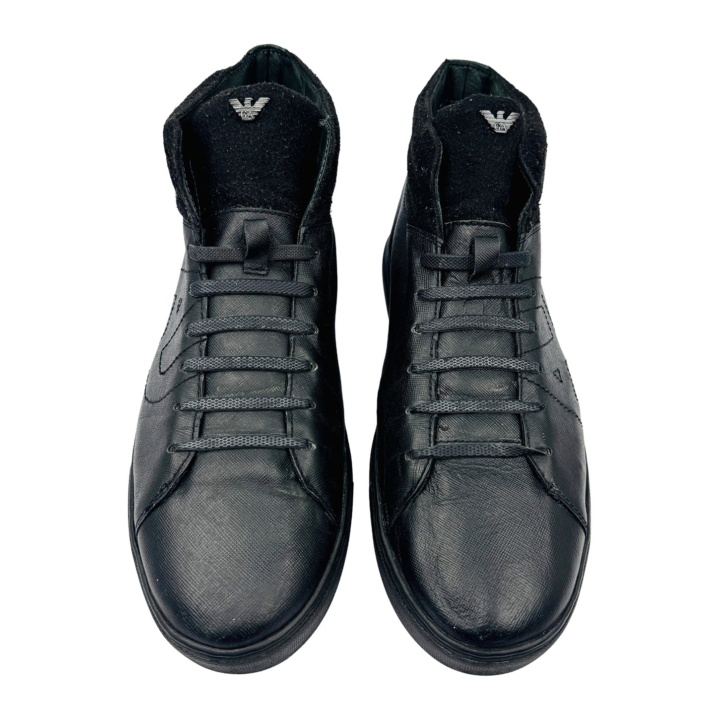 Armani Jeans High-Top 'Black Green' Leather Sneakers (Size 43)