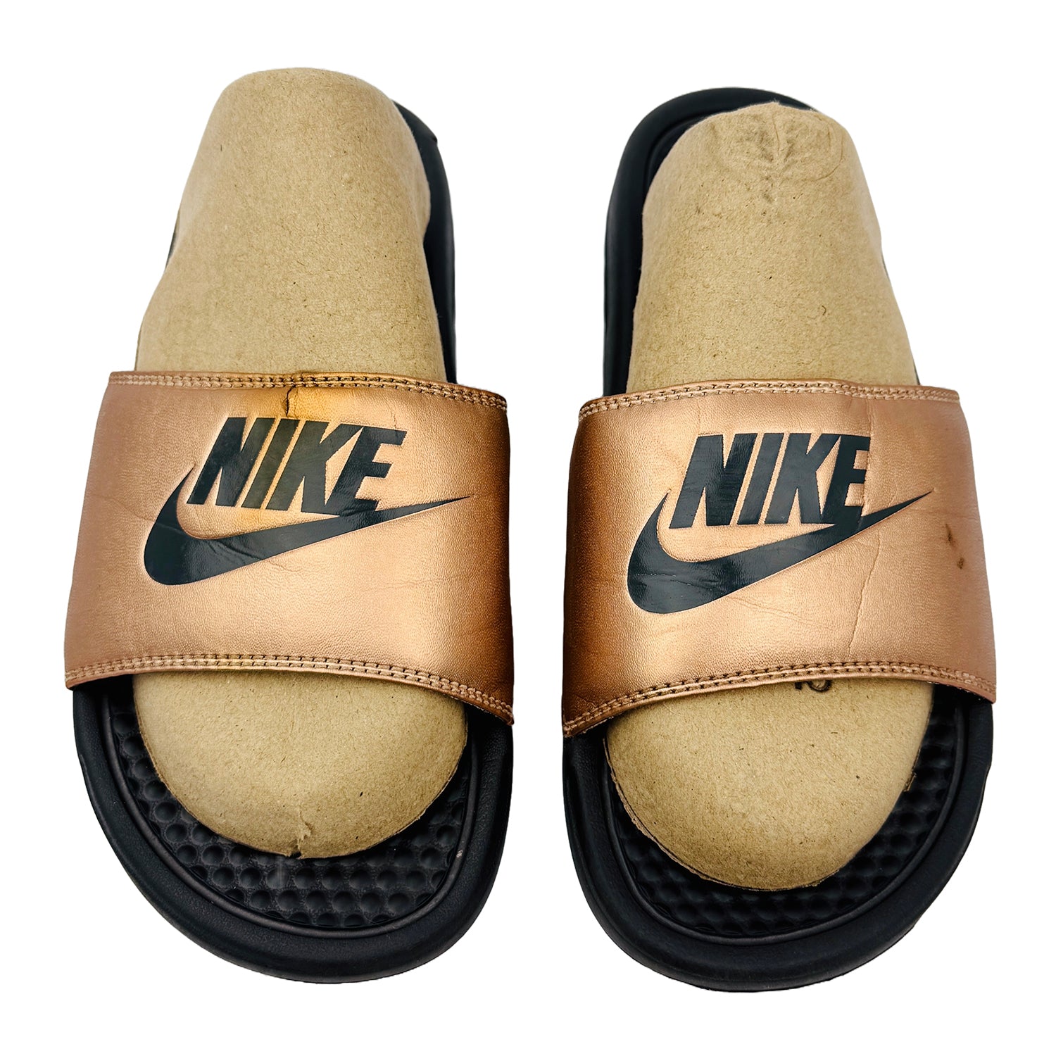 Front image of Nike Benassi JDI Golden Black Slides (Size 40.5/41) - 343881-900