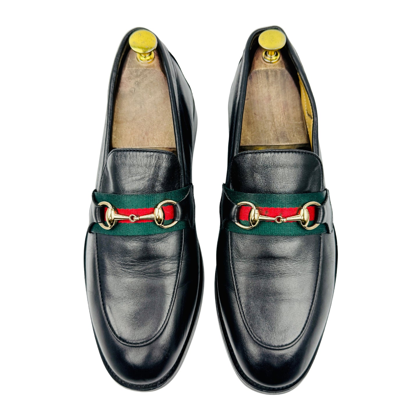Gucci Black Leather Web Horsebit Loafers (Size 42)