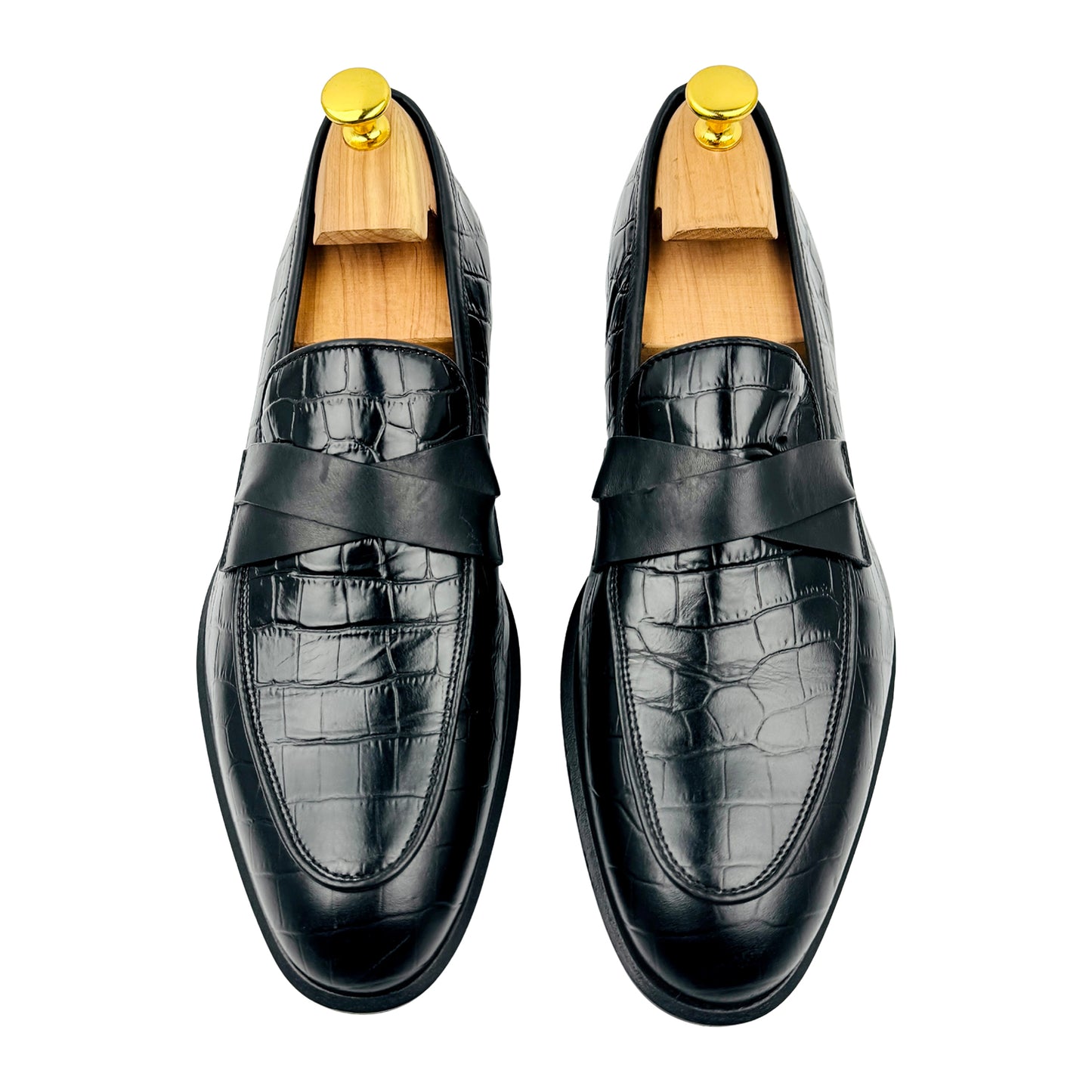 Conhpol Croc-Embossed Black Leather Loafers (Size 41.5)