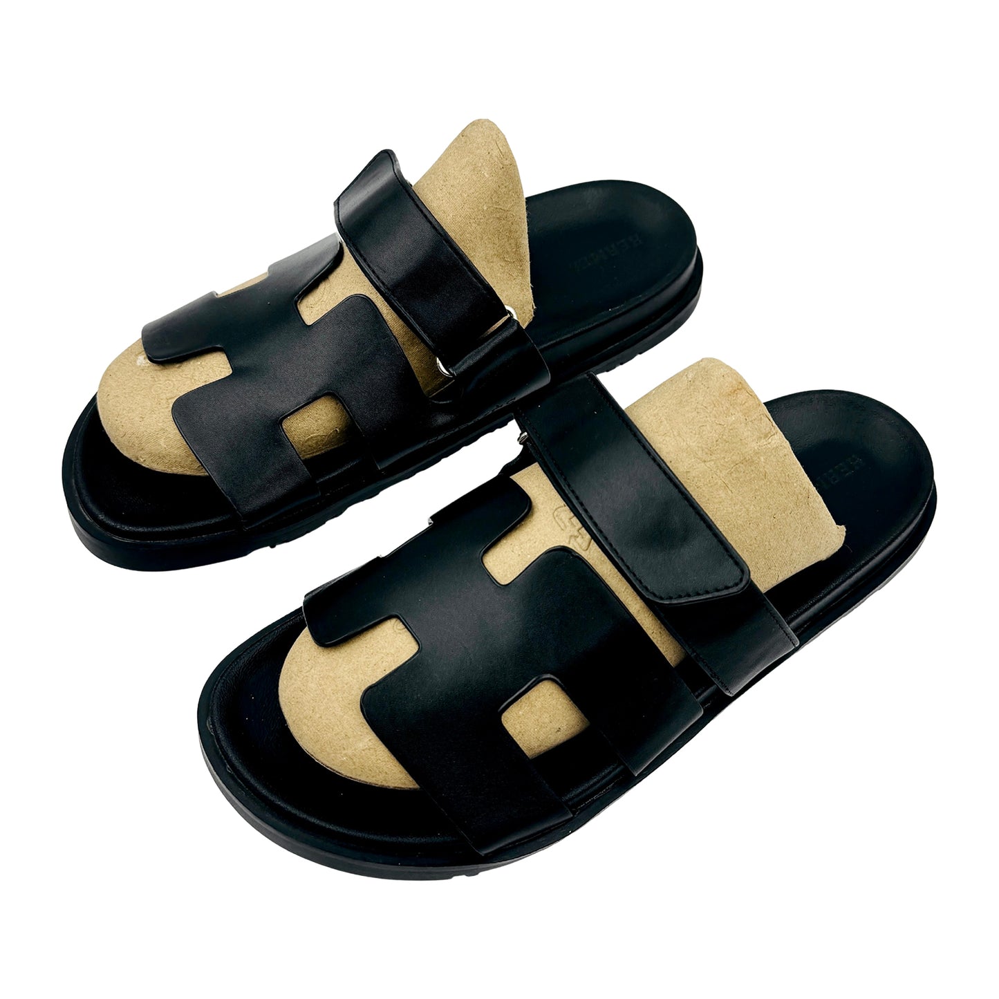 Hermès Chypre Black Leather Sandal Slides (Size 40)