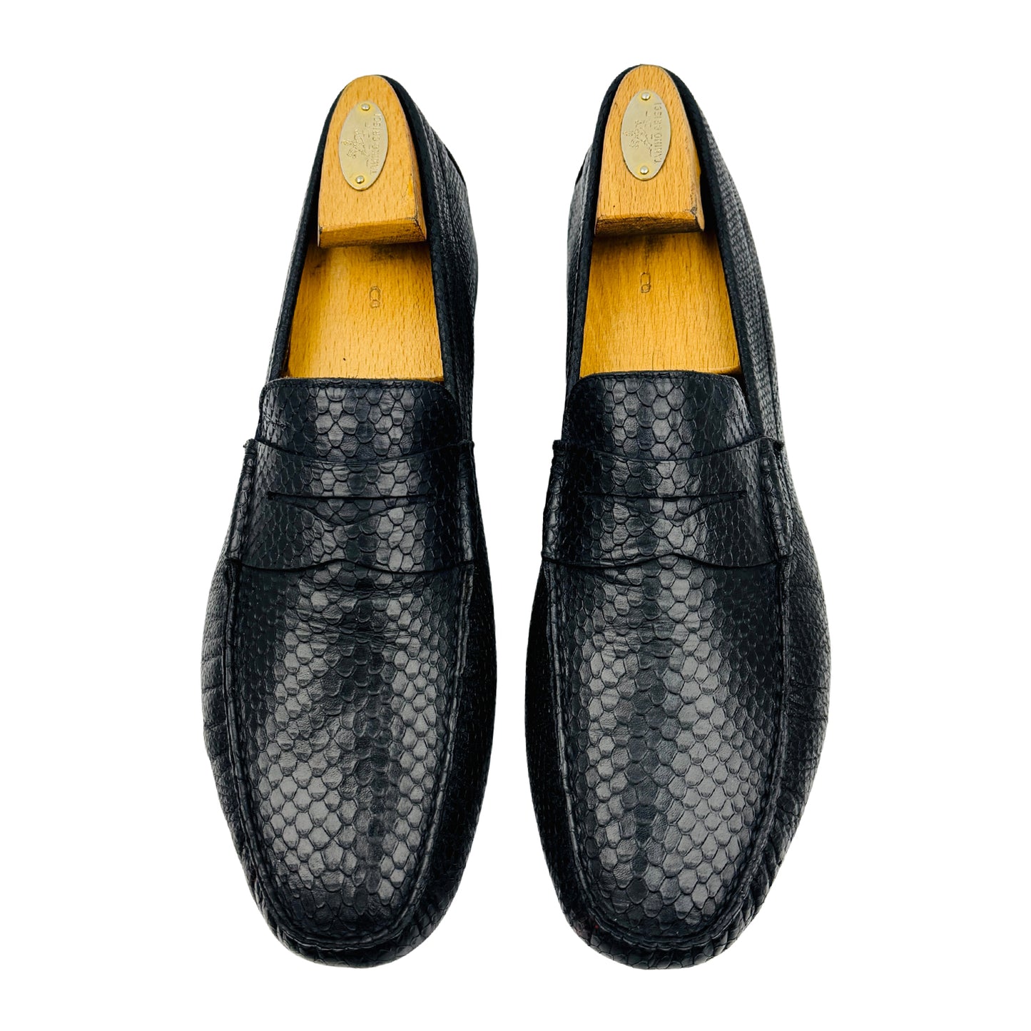 Santoni Python Snakeskin Leather Driving Loafers (Size 44.5)
