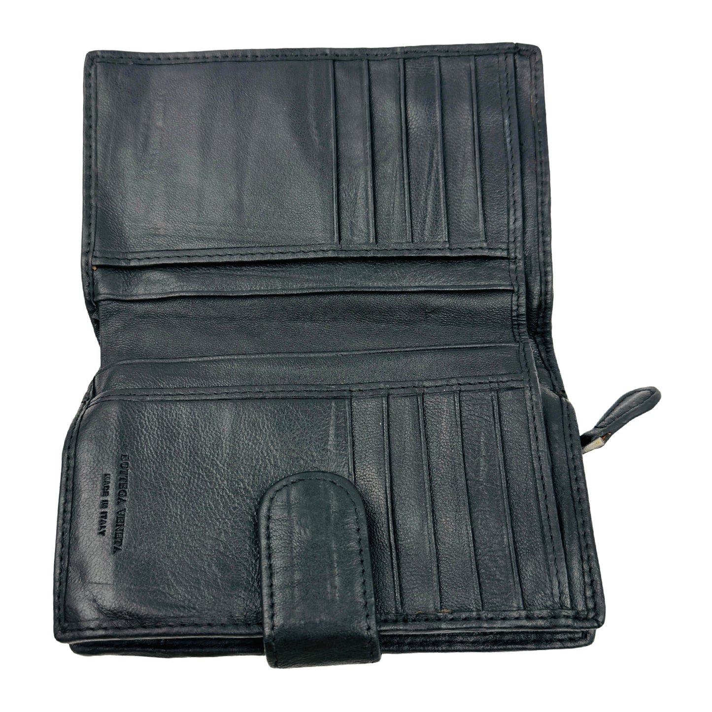 Bottega Veneta Intrecciato Black Leather Zip Around Wallet