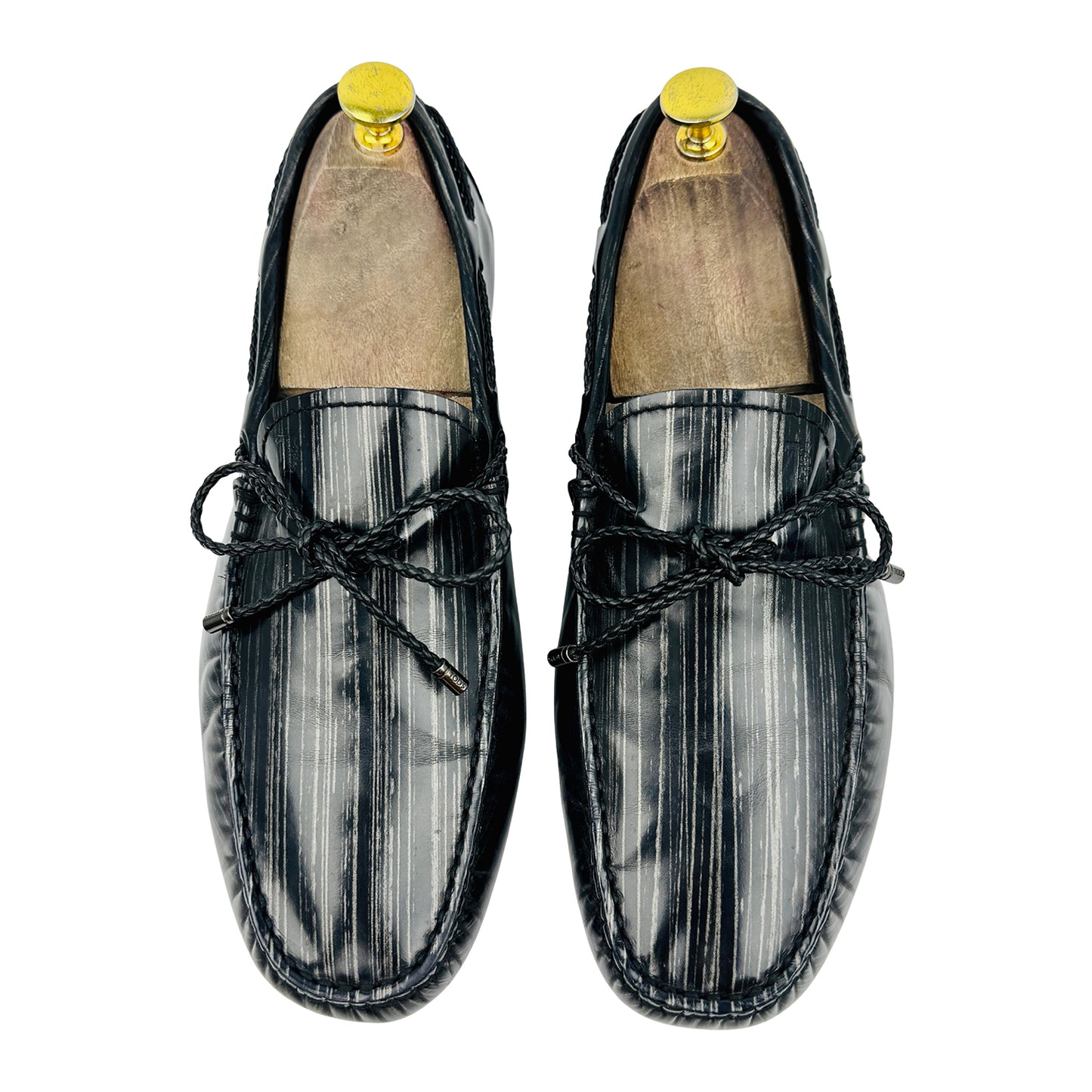 Tod’s Textured 'Black Grey' Patent Leather Loafers (Size 41)