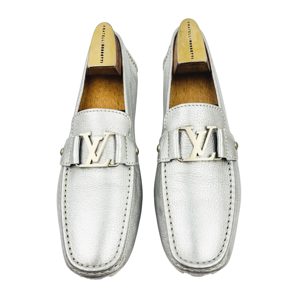 Louis Vuitton Monte Carlo Metallic Silver Leather Loafers (Size 43/43.5)