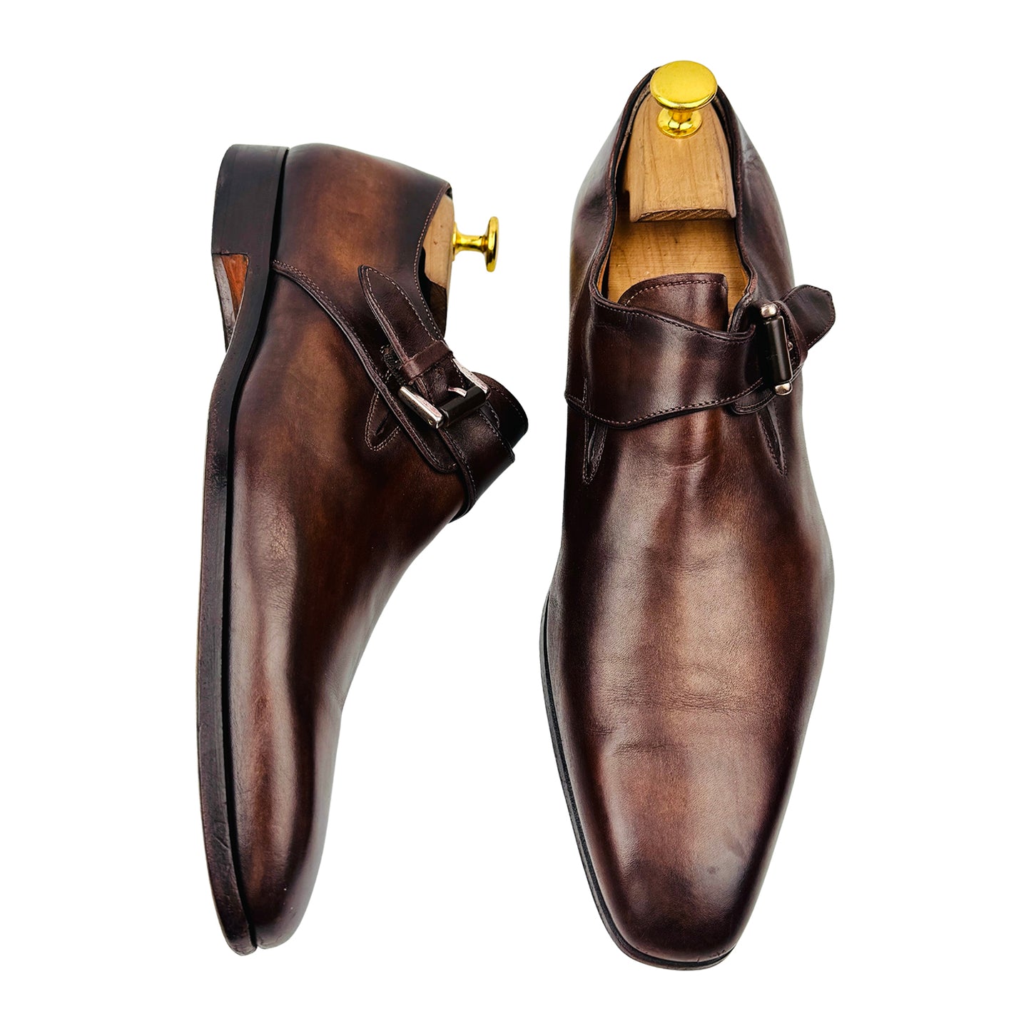 Santoni Men's Brown Leather Monk Strap Shoes (Size 42)
