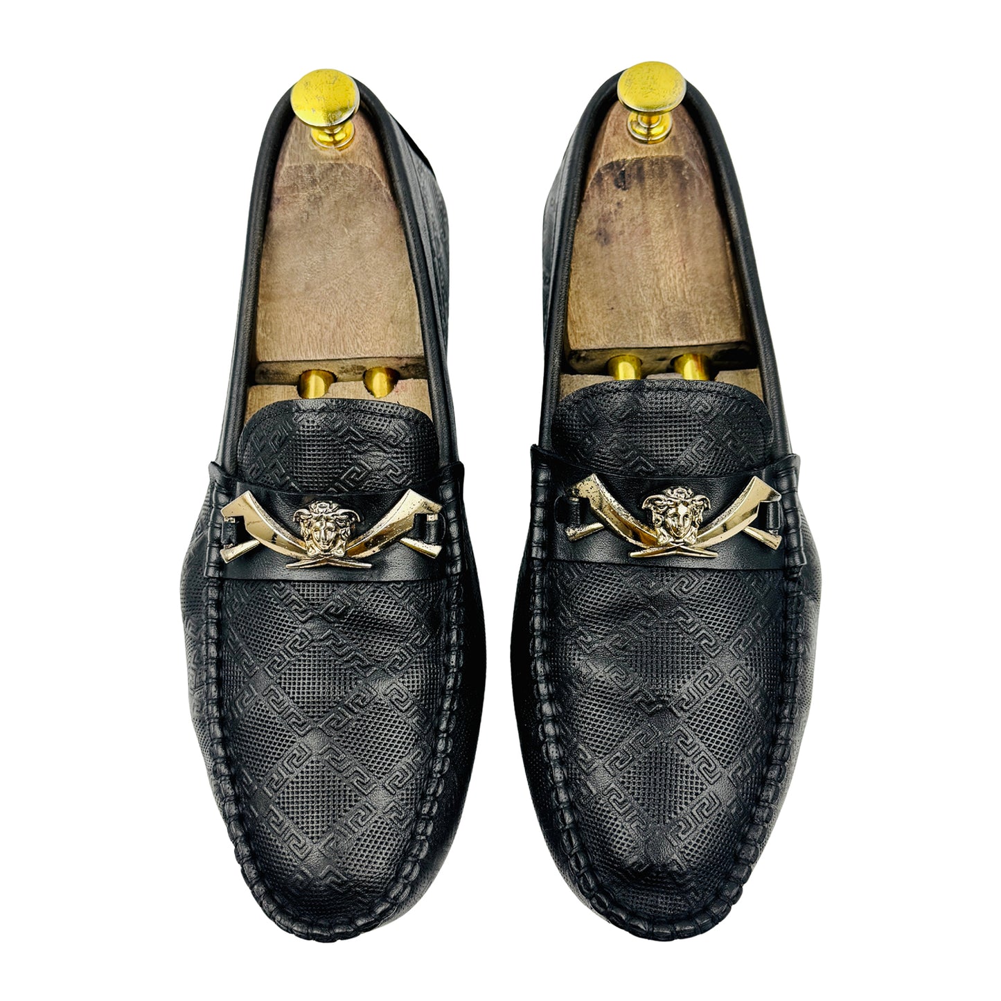 Versace Medusa Embellished Black Loafers (Size 42)