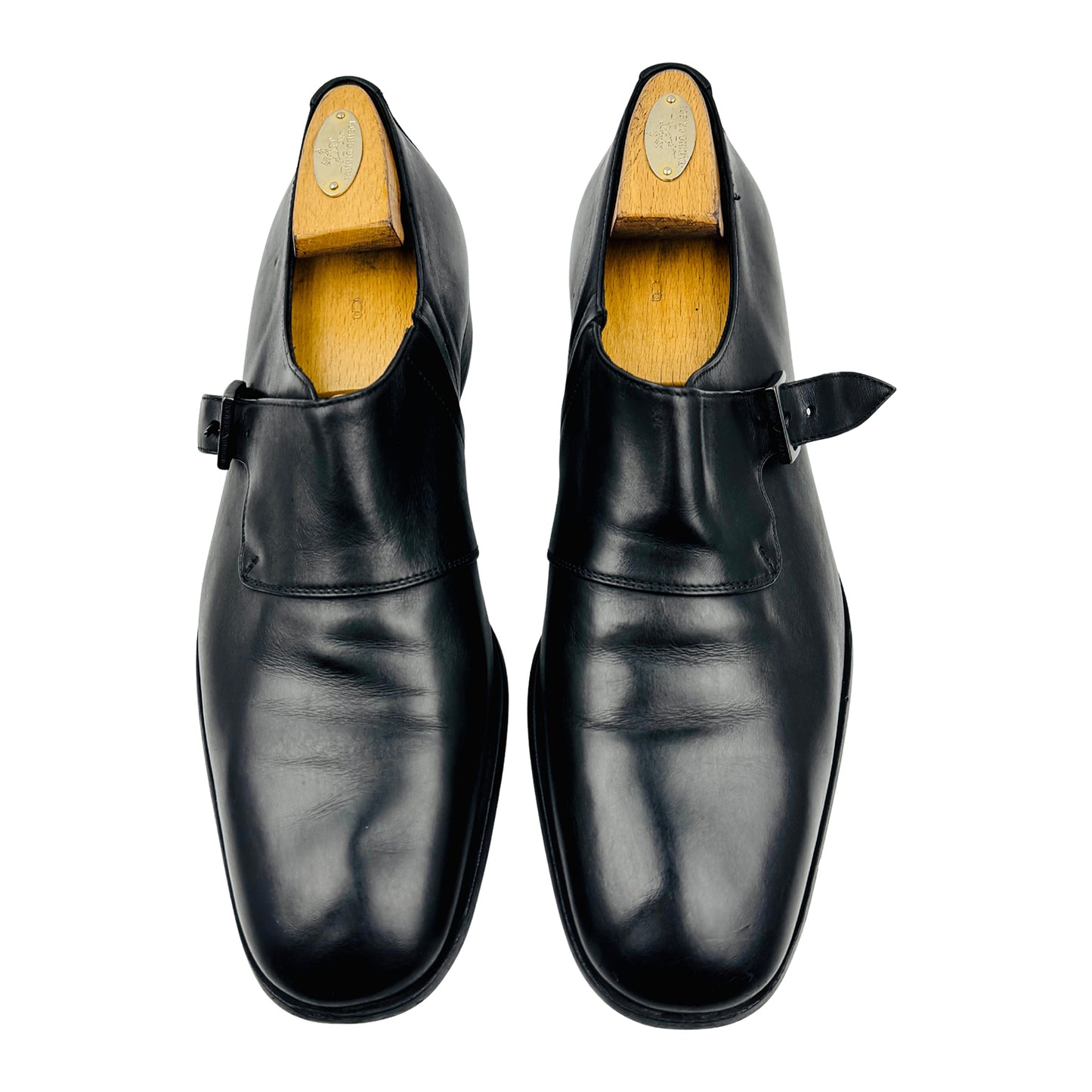 Emporio Armani Black Leather Single Monk Strap Shoes (Size 44)