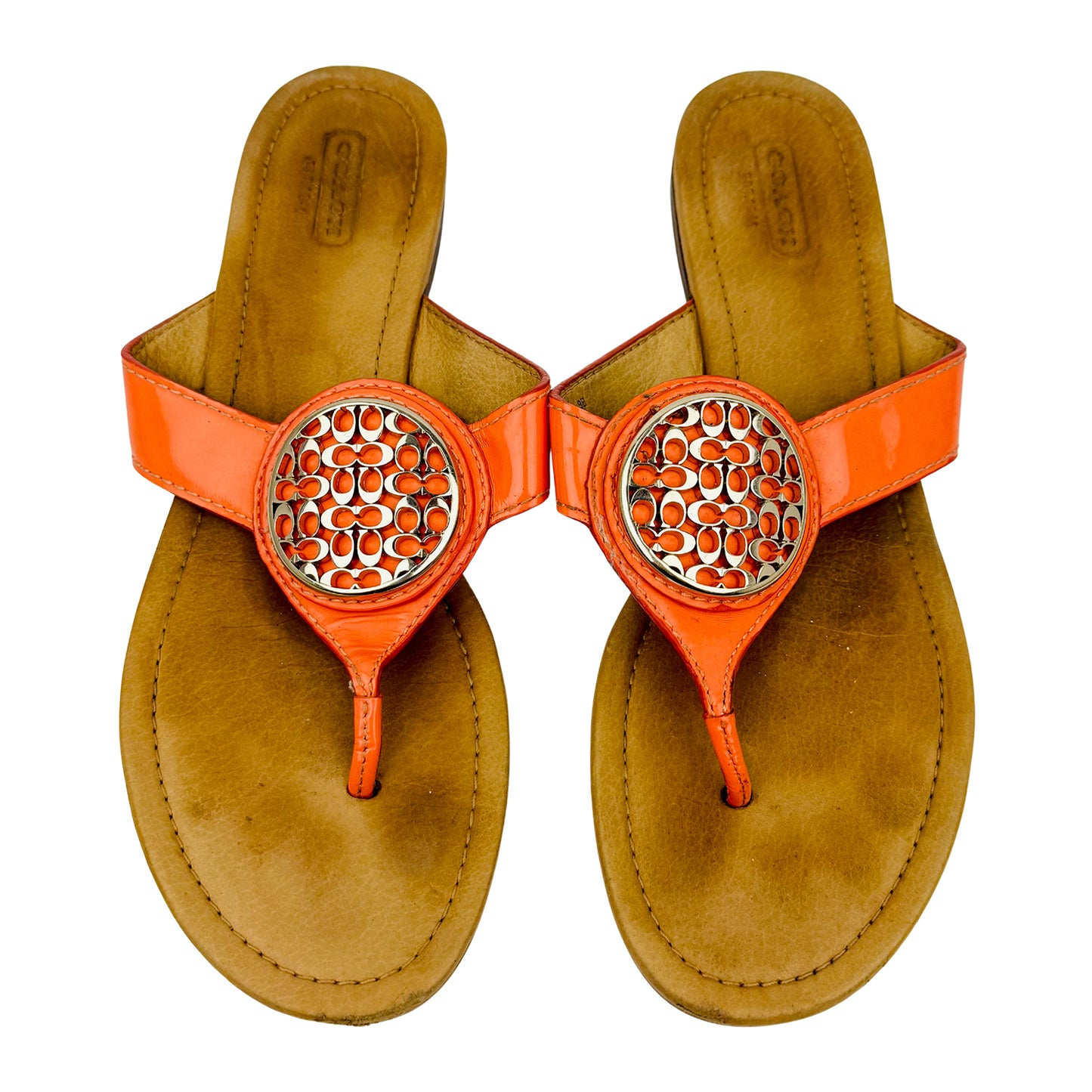 Coach Orange Patent Leather Sandal Slippers (Size 39)