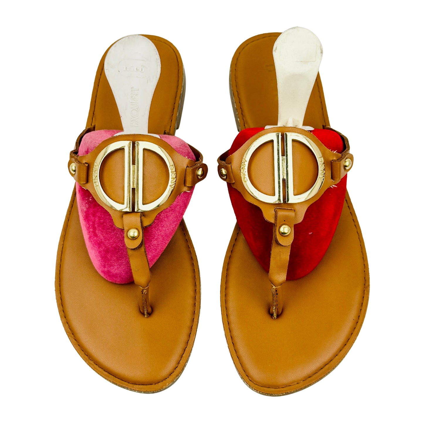 DKNY Women's Tan Leather Thong Sandal Slides (Size 37)
