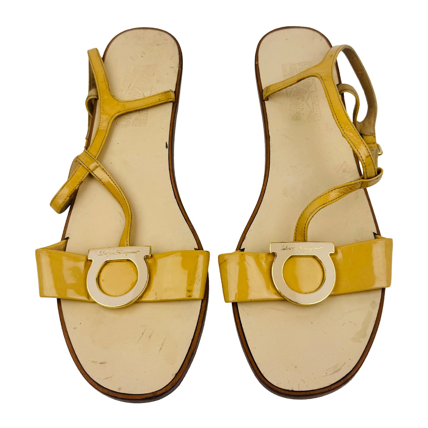 Salvatore Ferragamo Gancini Ankle-Strap Flat Sandals (Size 37.5/38)