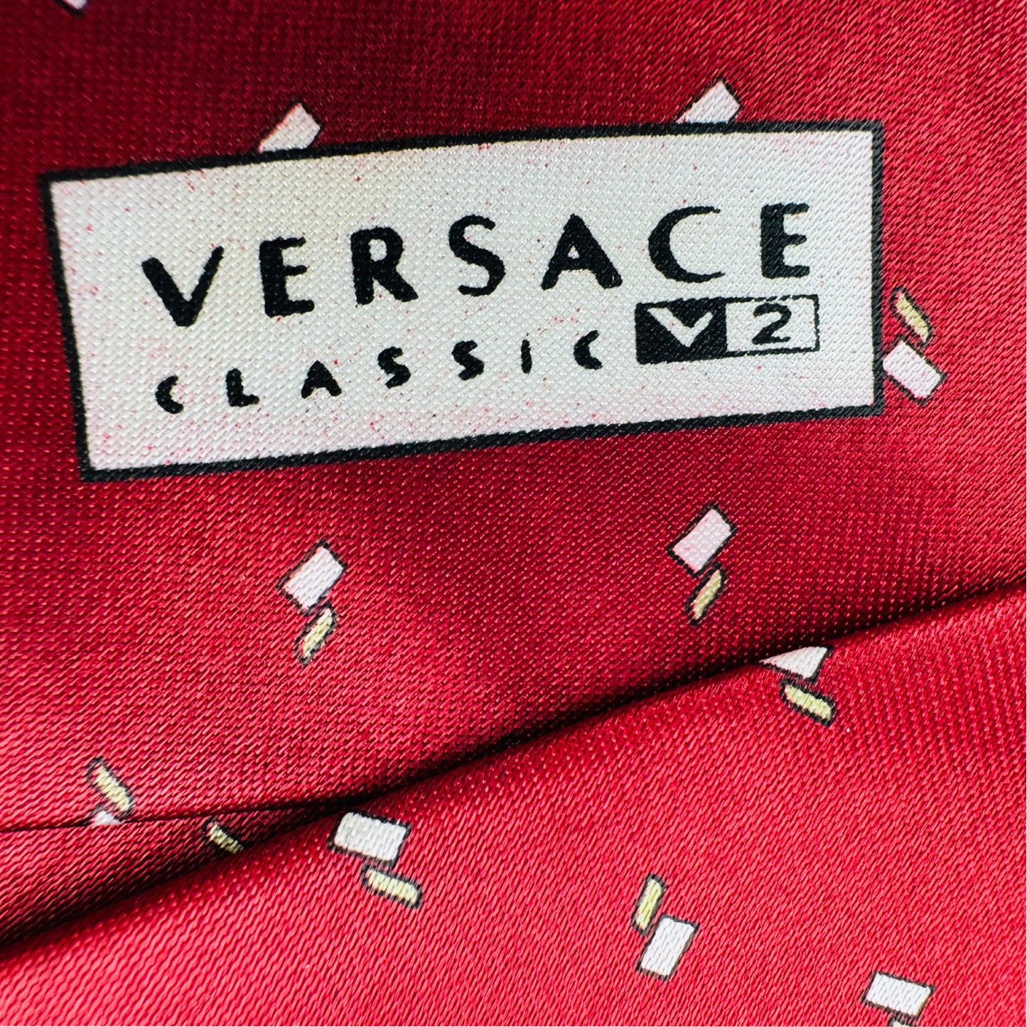 Versace Red 'Geometric Motifs' Silk Tie (Size Regular)