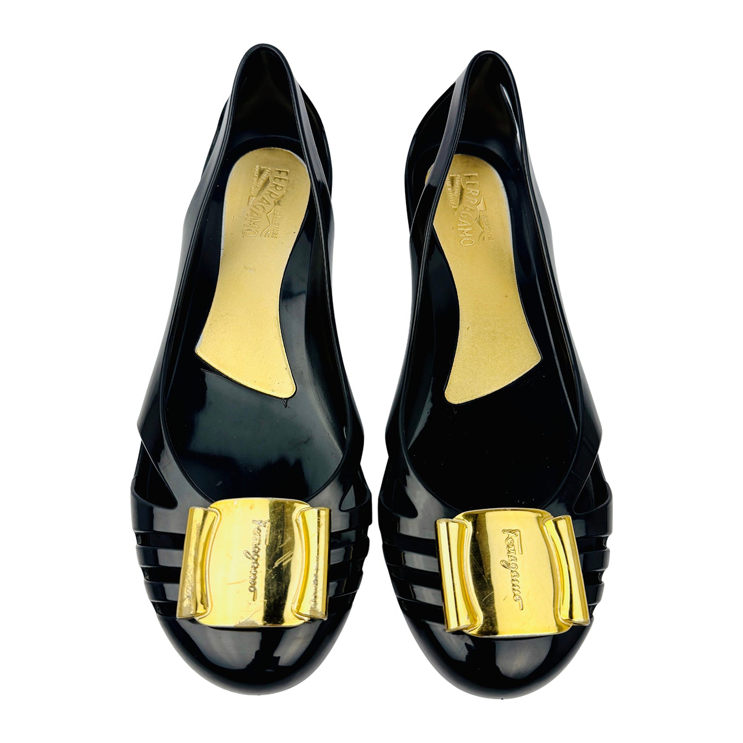 Front image of Salvatore Ferragamo Vara Jelly Ballet Flats (Size 38/38.5)