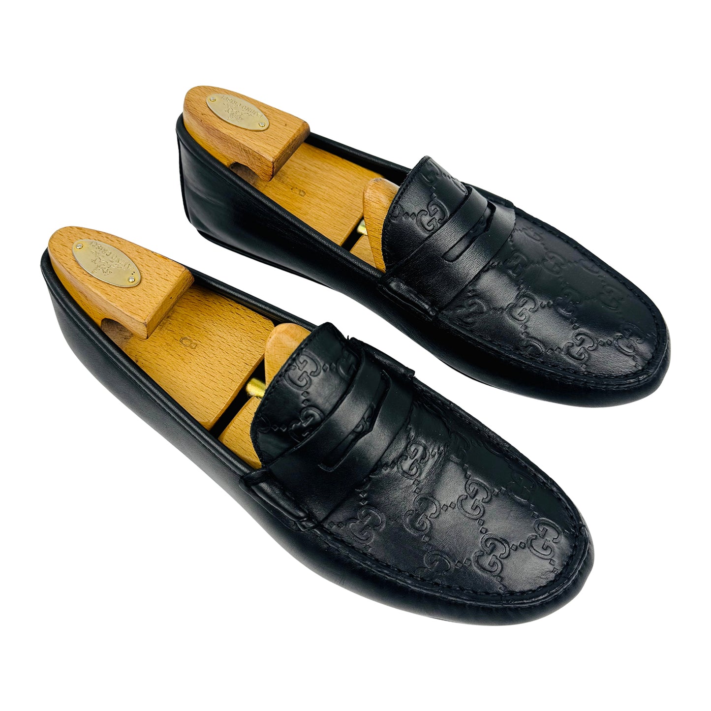 Gucci Men's Black GG Embossed Leather Loafers (Size 43) - 431063