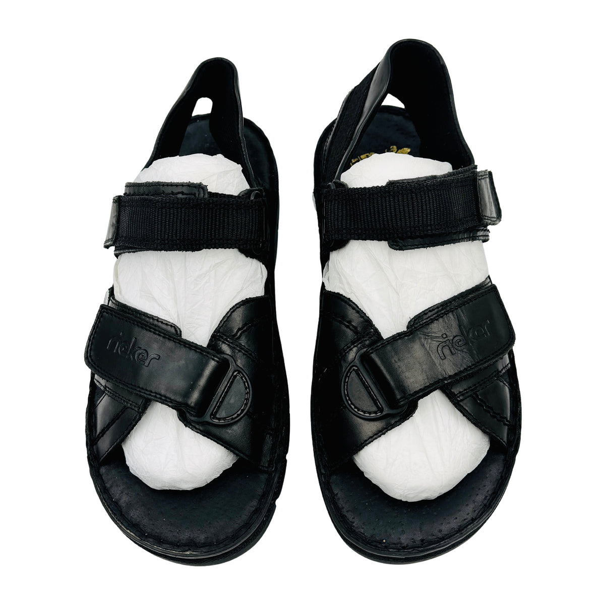 Rieker Black Leather Velcro Strap Sandals (Size 40)