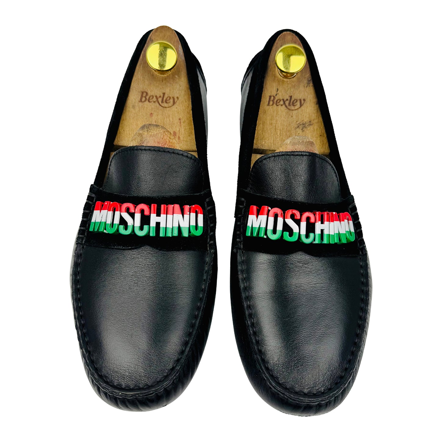 Moschino Logo Band Black Leather Loafers (Size 42.5)