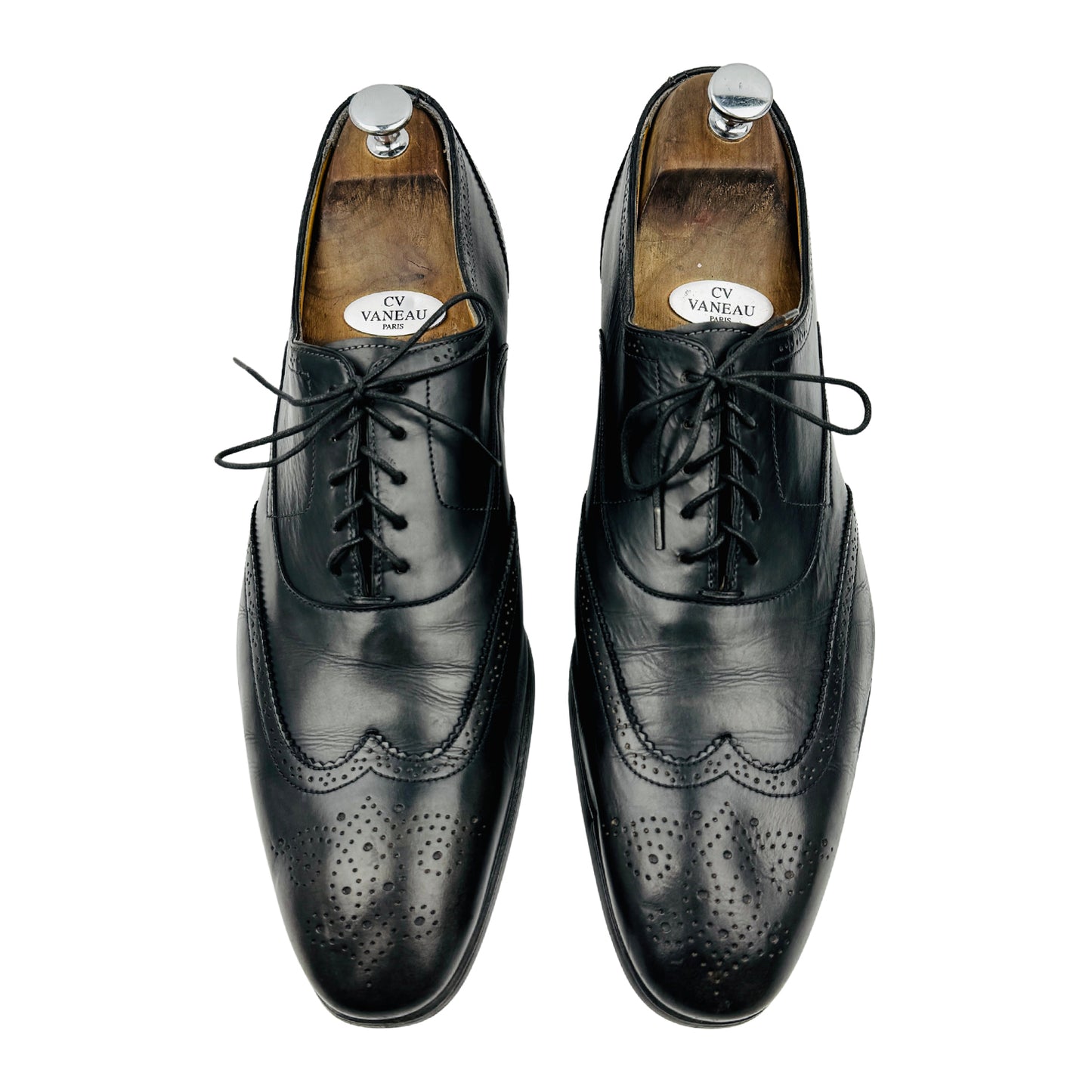 Santoni Men's Black Leather Wingtip Oxfords (Size 44.5)