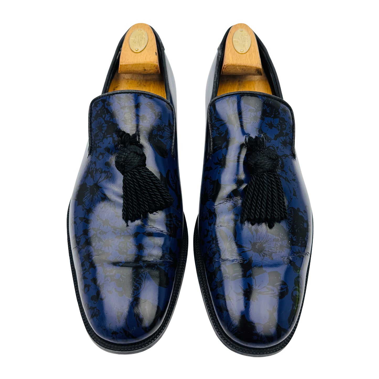 Jimmy Choo Blue Floral Tassel Patent Loafers (Size 43/43.5)