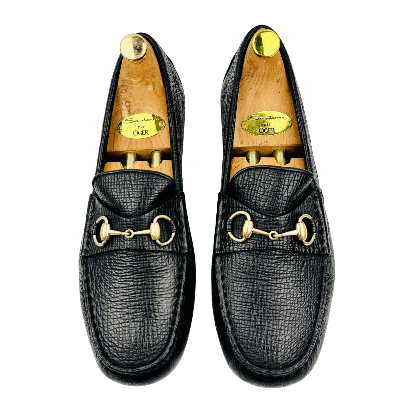 Gucci Men's Black Pebbled Leather Horsebit Driving Loafers (Size 43)