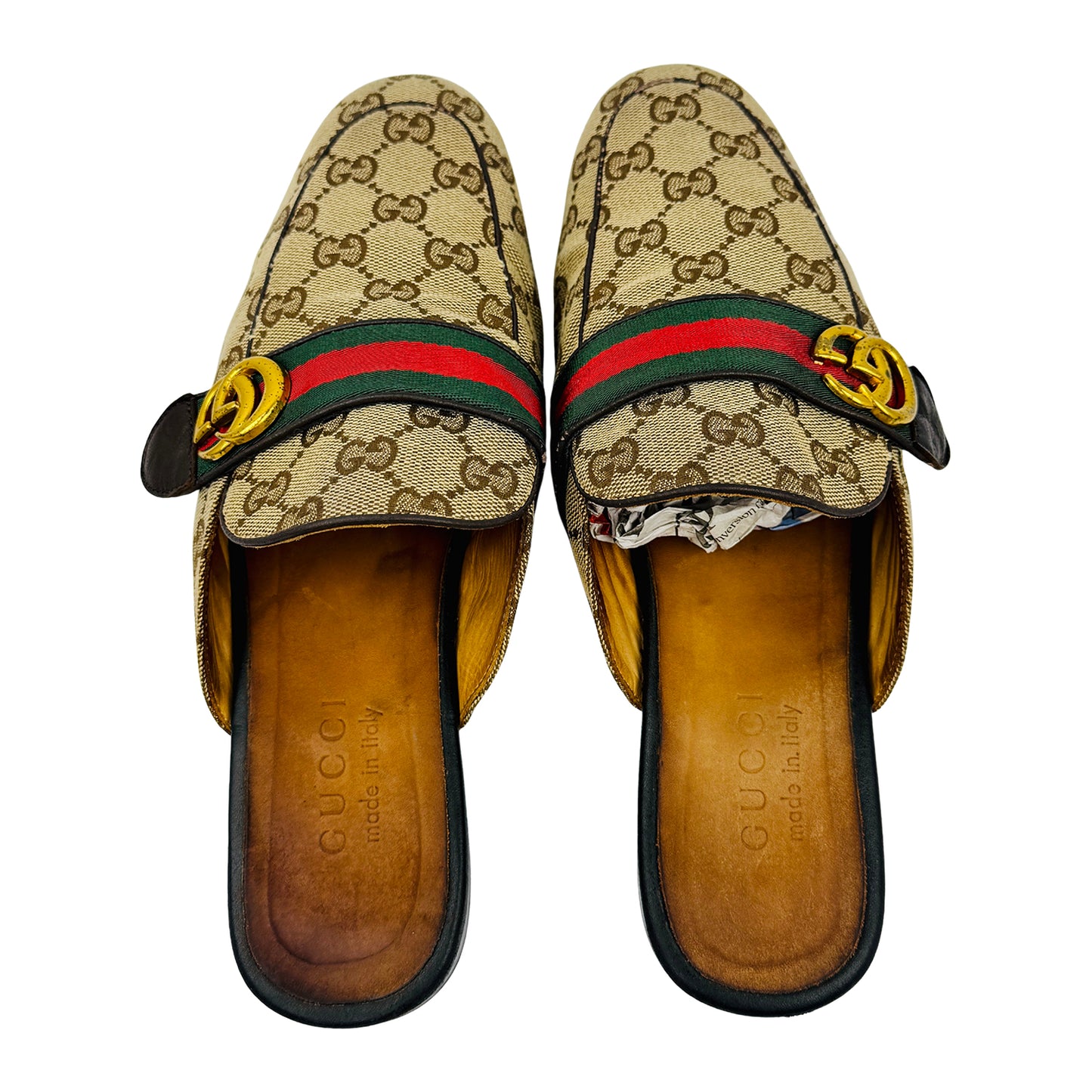 Gucci Princetown Beige GG Canvas Mules (Size 42)