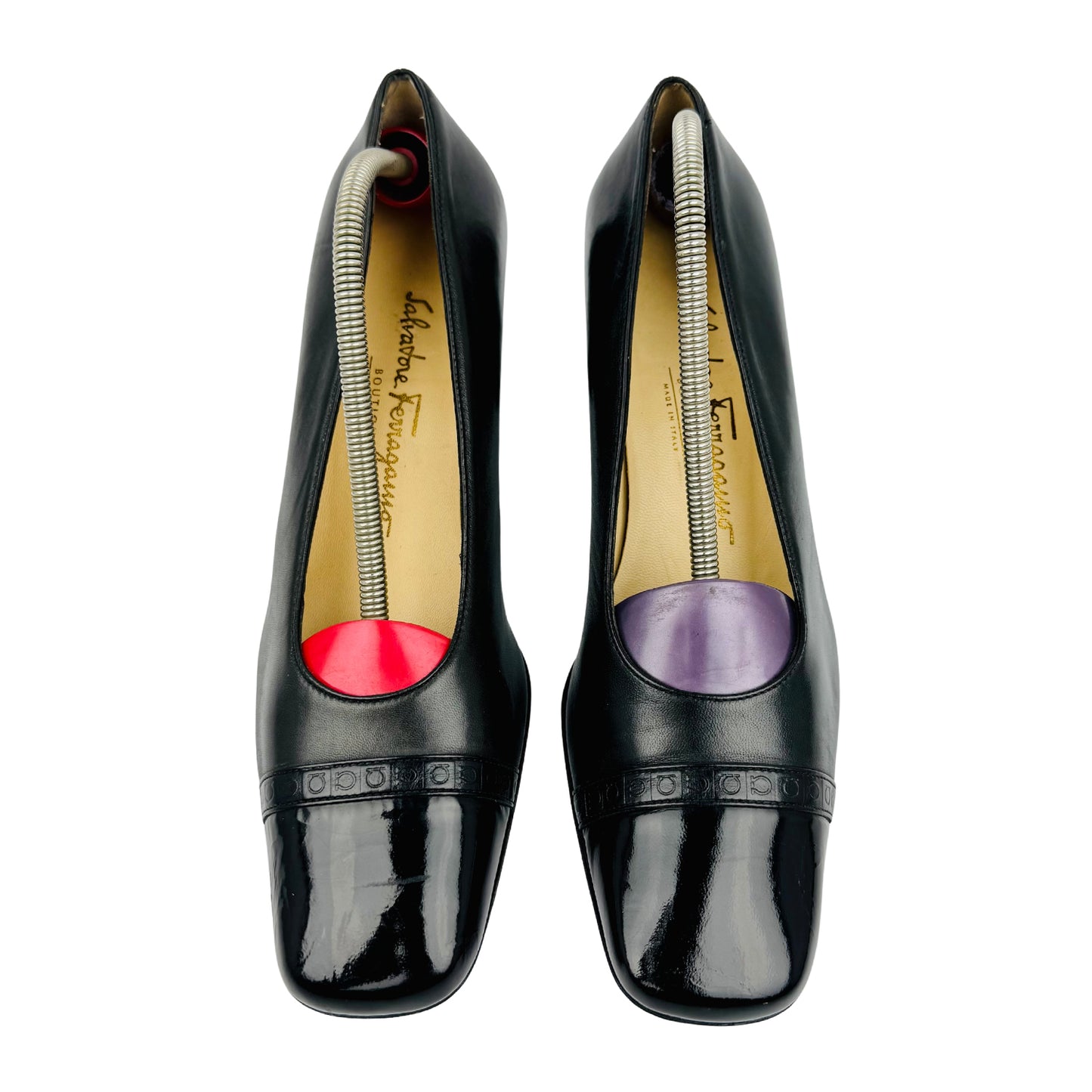 Salvatore Ferragamo Black Patent Leather Pumps (Size 38)