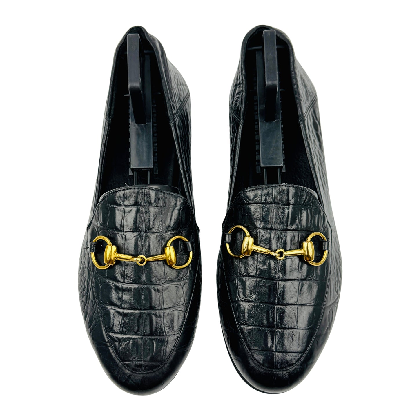 Gucci Croc Embossed Leather Horsebit Loafers (Size 37)