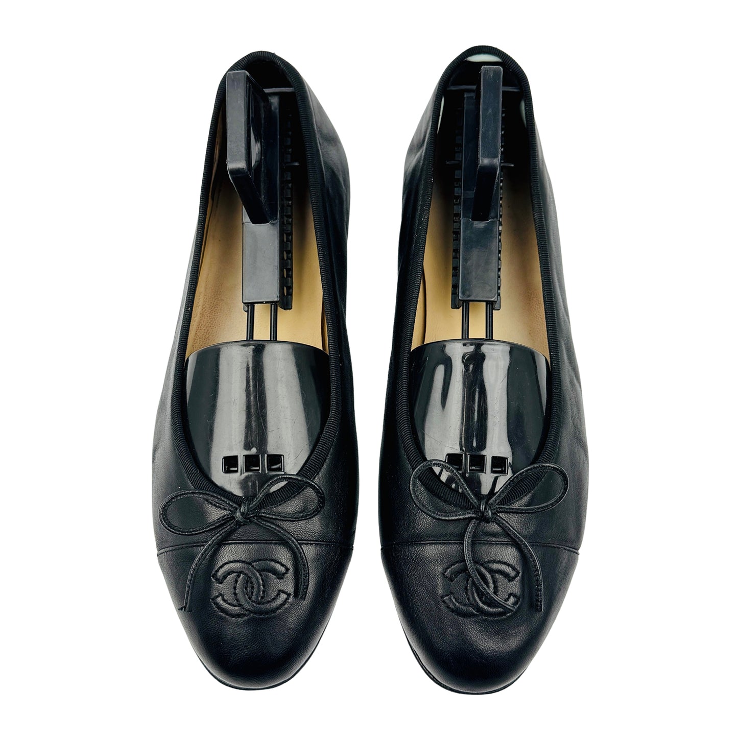Chanel Black Leather Ballet Flats (Size 39)