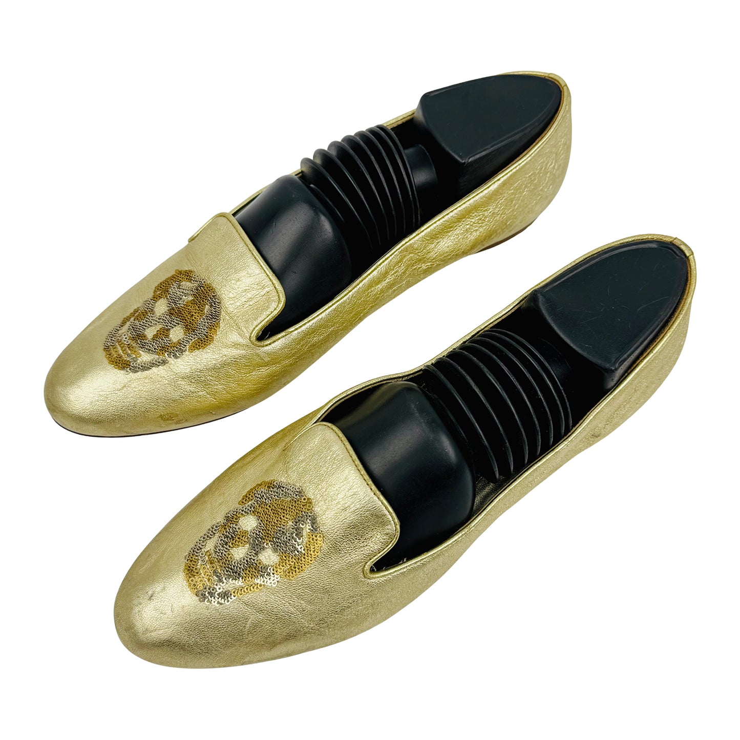Alexander McQueen Gold Sequin Skull Flats (Size 40) - 294034