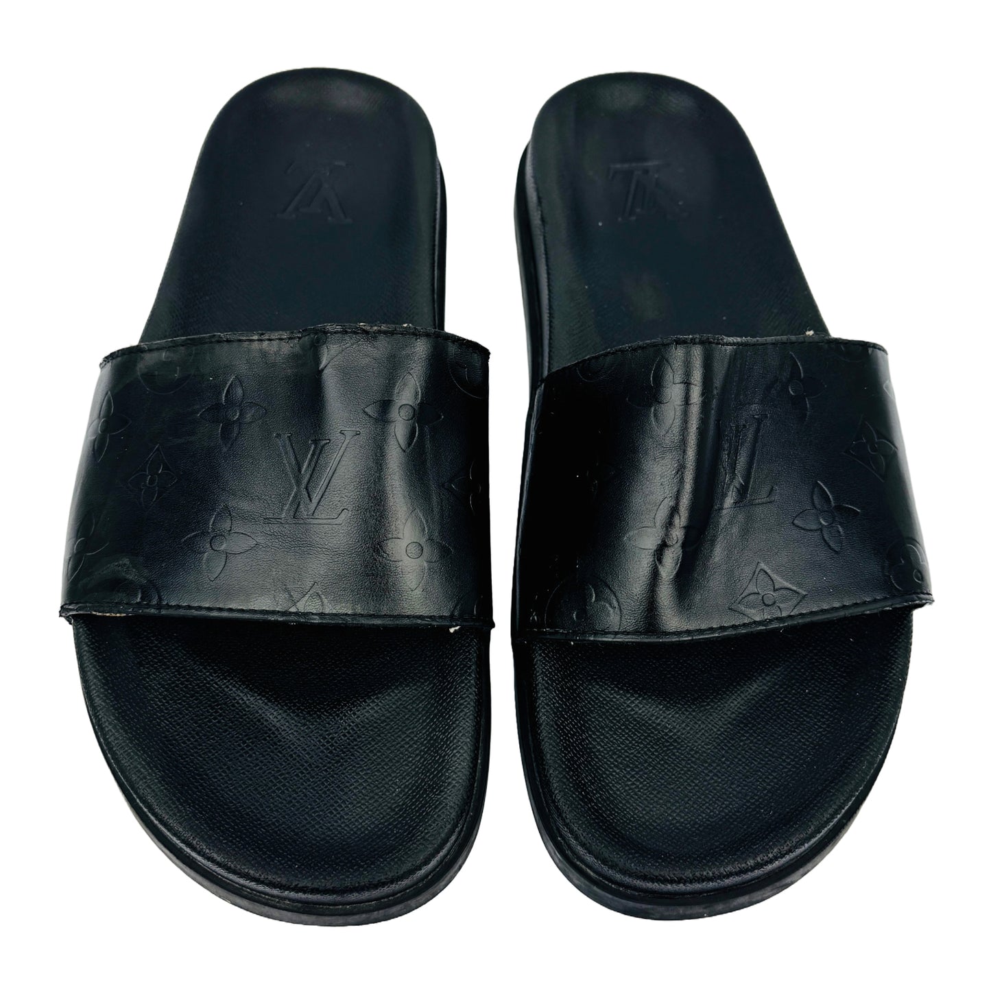 Front image of Louis Vuitton Monogram Black Slippers (Size 42.5/43) - 133540178