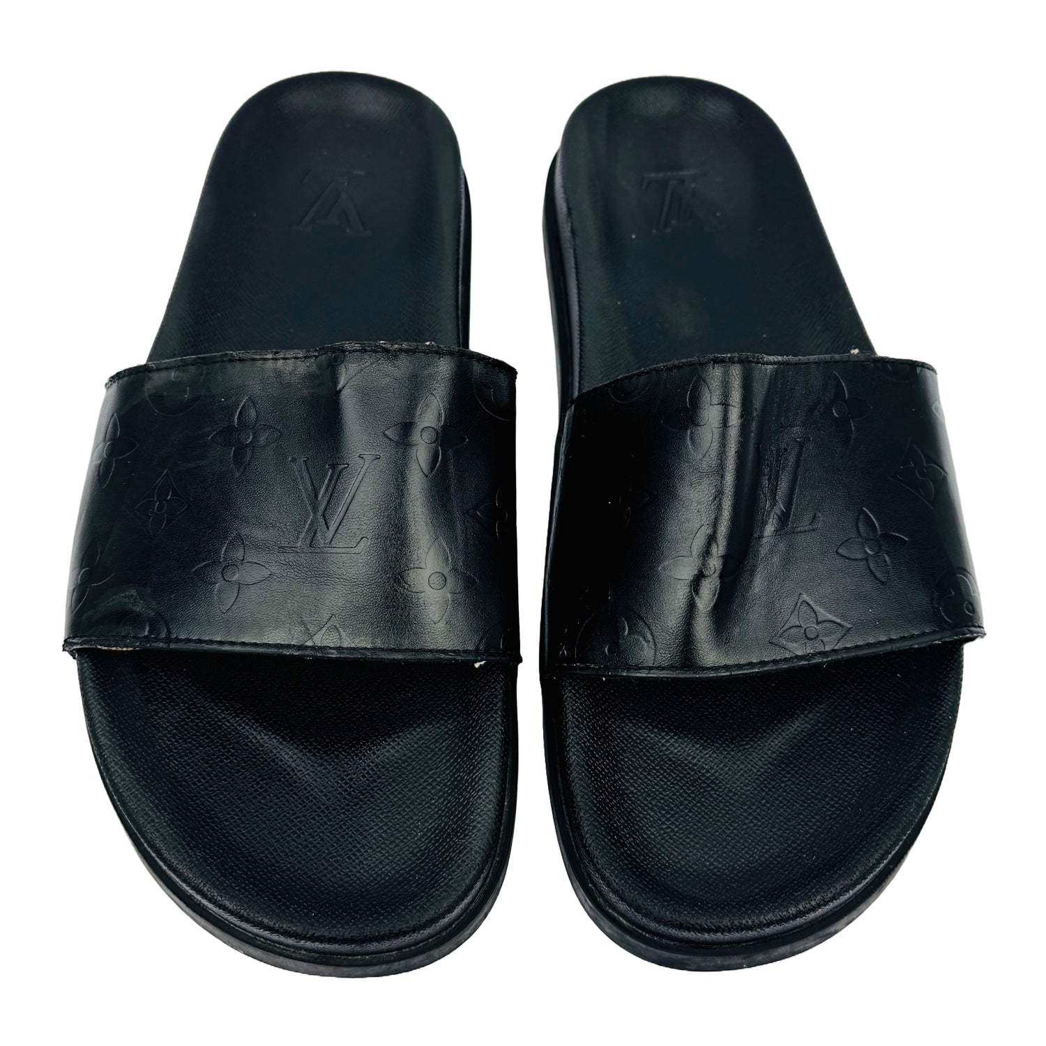 Front image of Louis Vuitton Monogram Black Slippers (Size 42.5/43) - 133540178