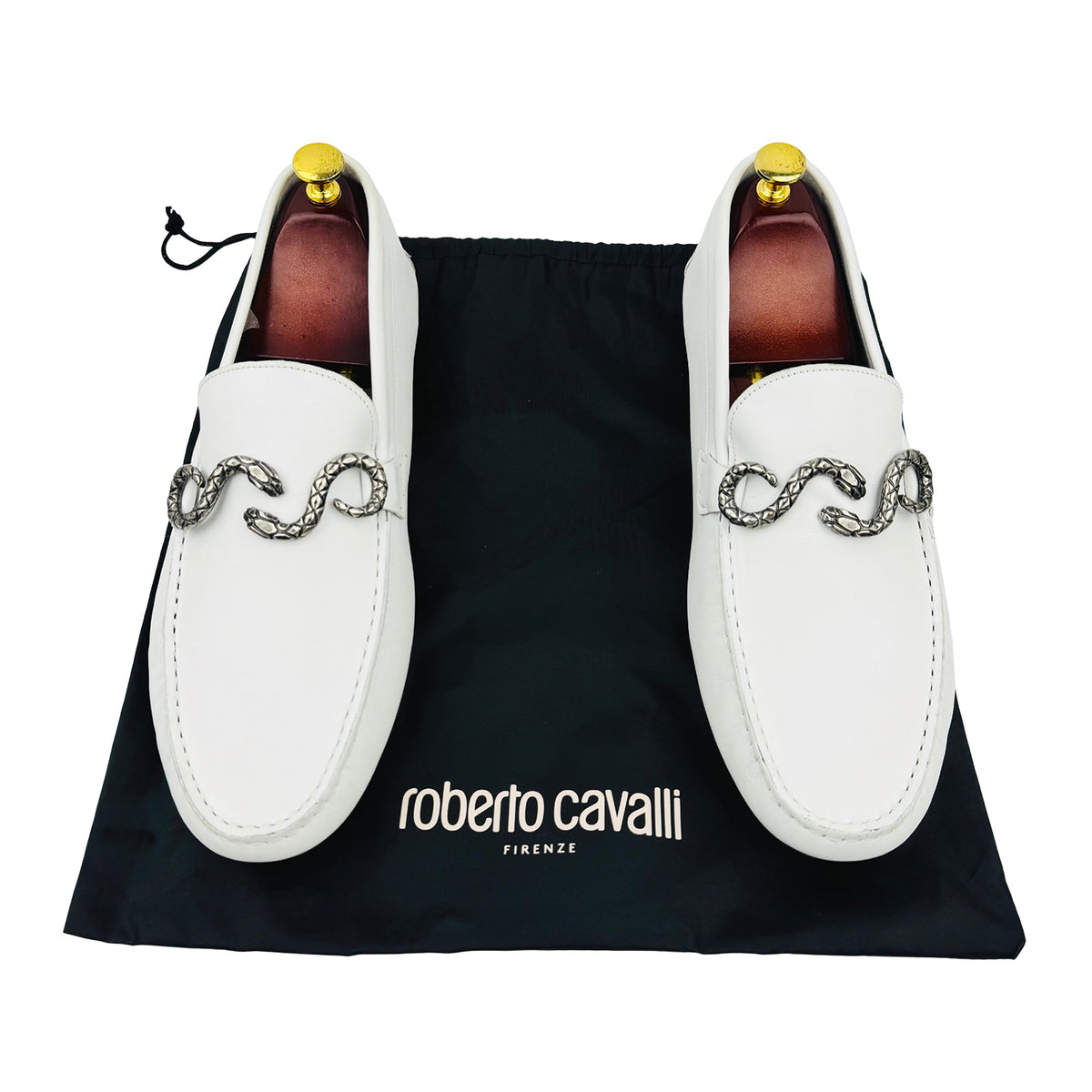 Roberto Cavalli White Nappa Leather Snake Loafers (Size 44)