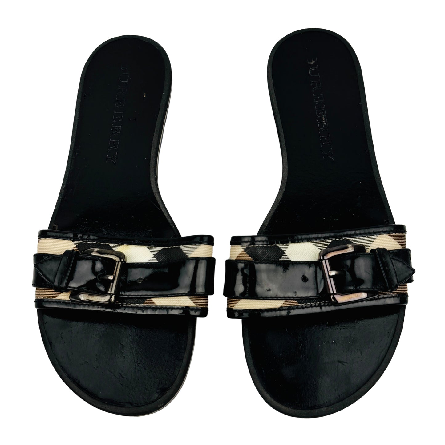 Burberry Black Patent Leather Sandal Slides (Size 39)
