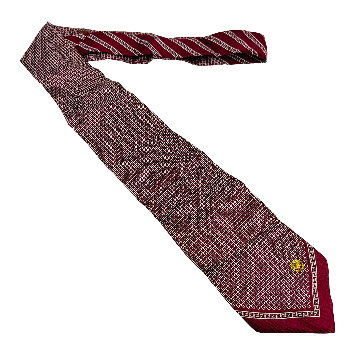 Versace Burgundy 'Ivory Pattern' Silk Tie (Size Regular)