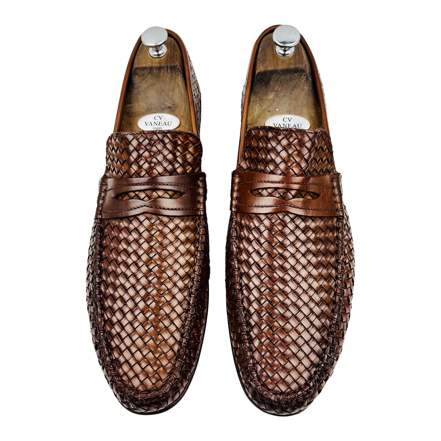 Luca Bossi Brown Woven Leather Penny Loafers (Size 44)