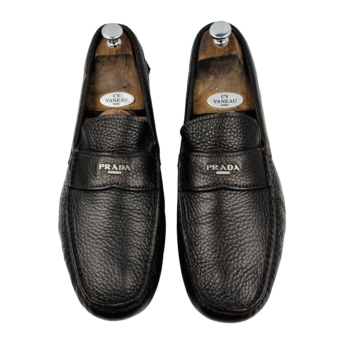 Prada Men's Dark Brown Grained Leather Loafers (Size 45)