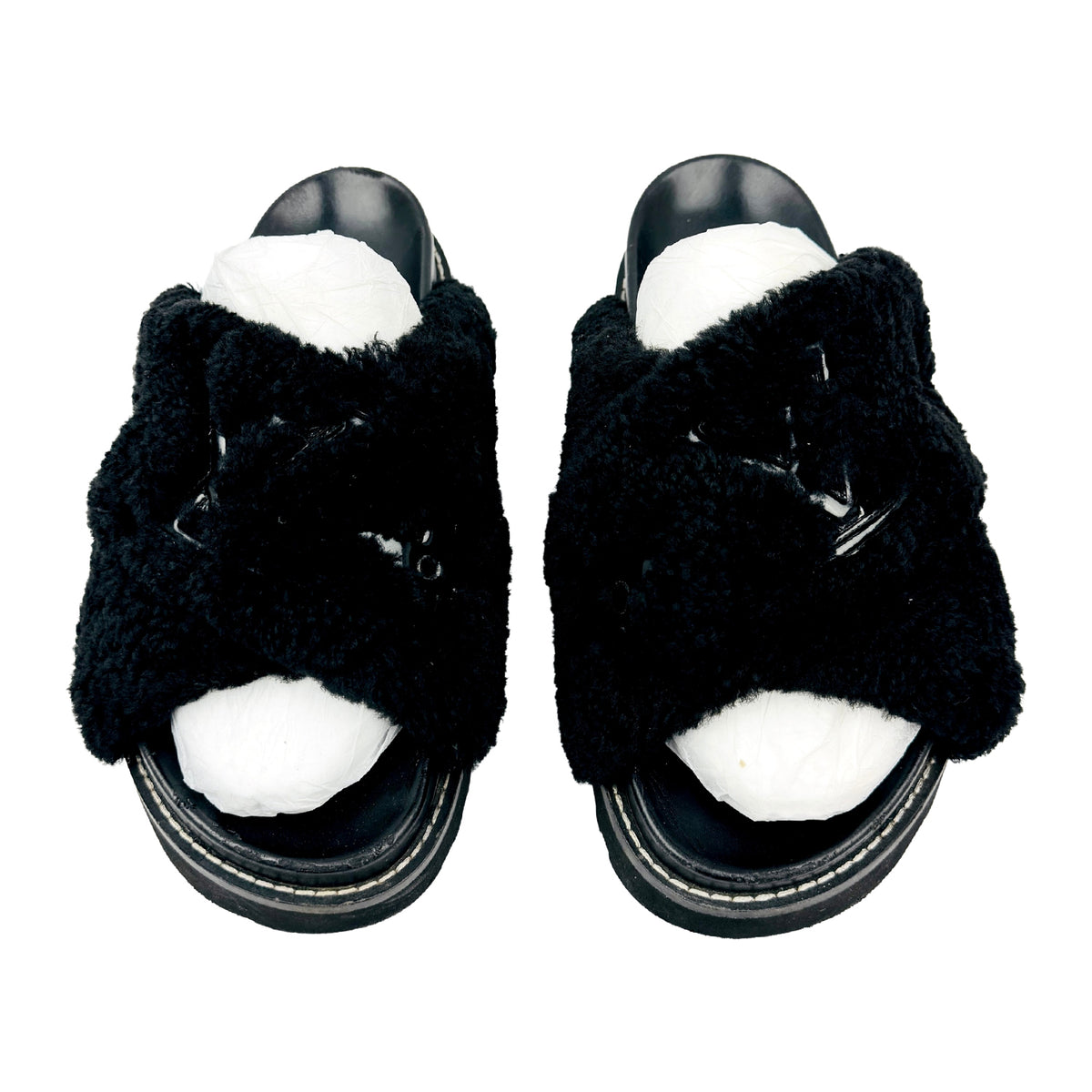 Louis Vuitton Black Fur Italian Slides (Size 40)