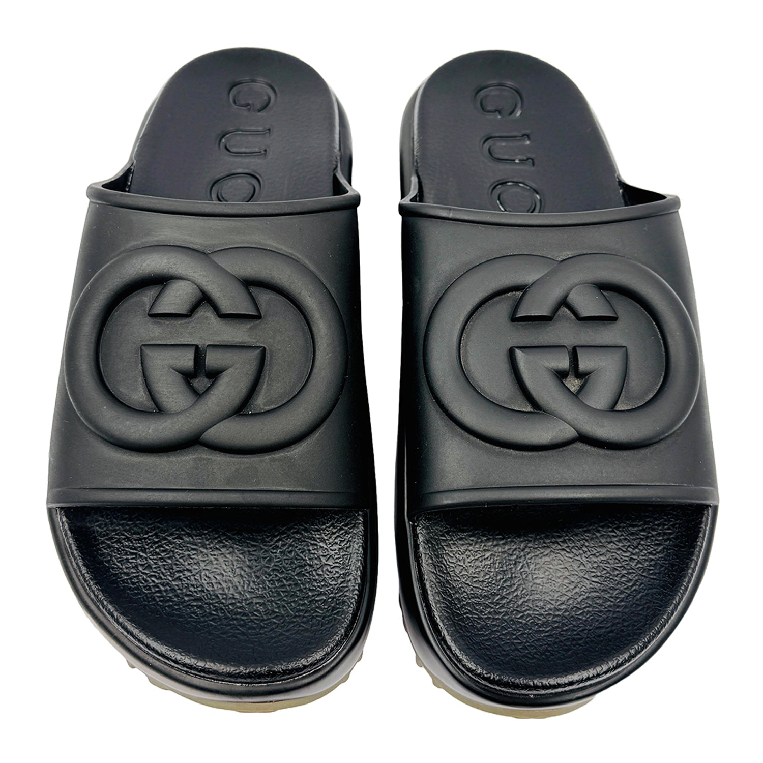 Front image of Gucci Black Interlocking G Slides (Size 39/39.5) - GUC1556587
