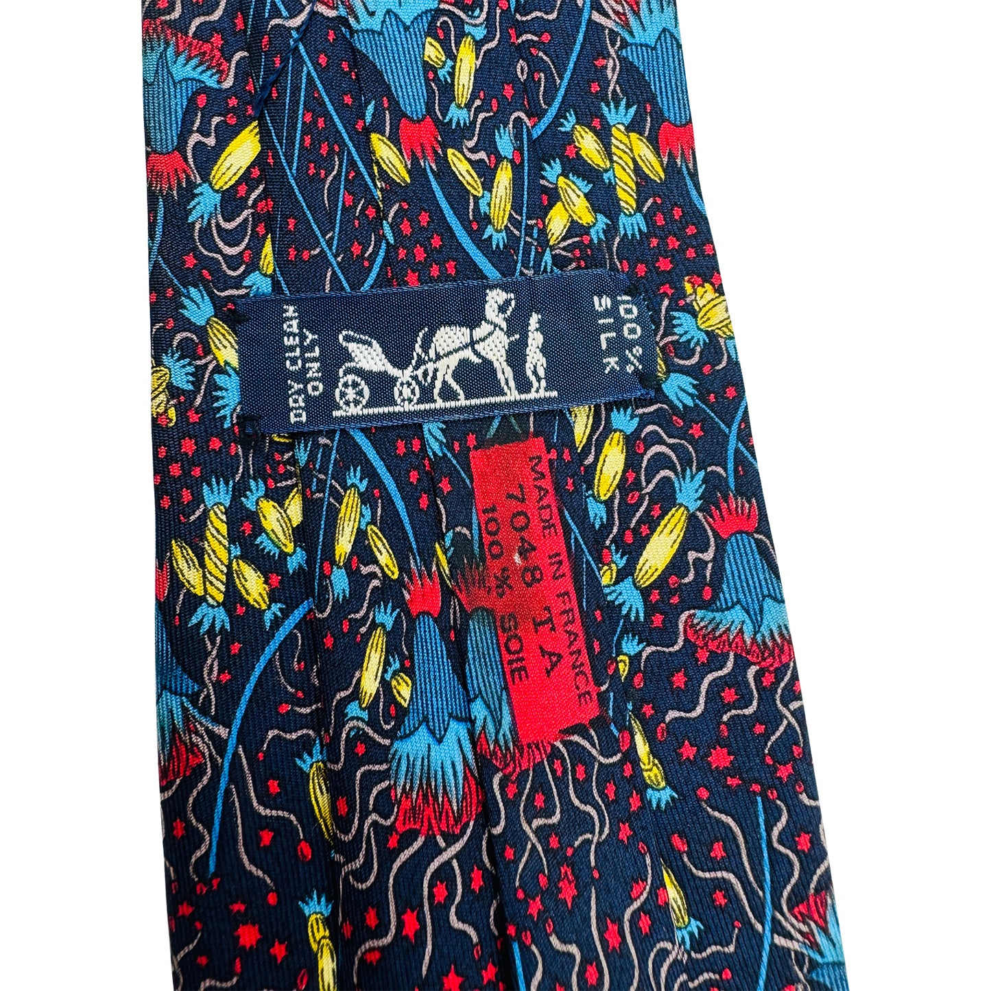 Hermès Navy Multicolor Print Tie (Size Regular)