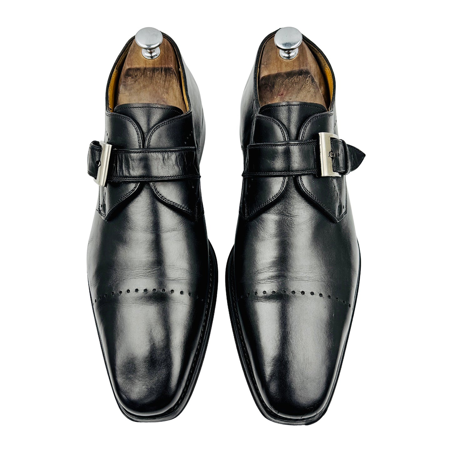 Magnanni Black Leather Single Monk Strap Shoes (Size 45)