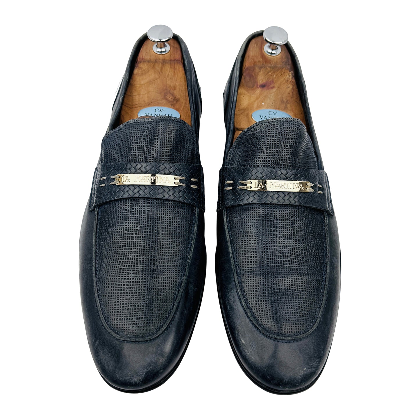 LA Martina Men's Navy Blue Leather Loafers (Size 44.5/45)