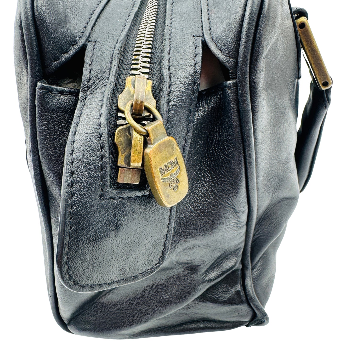 MCM Black Boston Leather Shoulder Bag