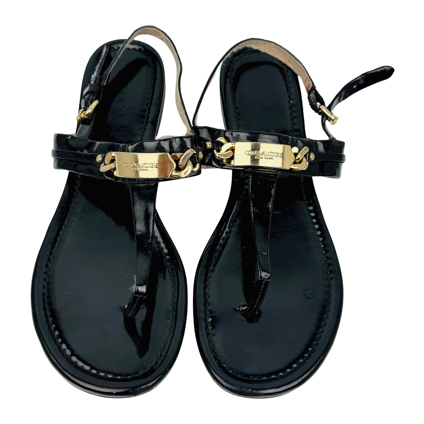 Coach Black Patent Leather Thong Sandals (Size 38)