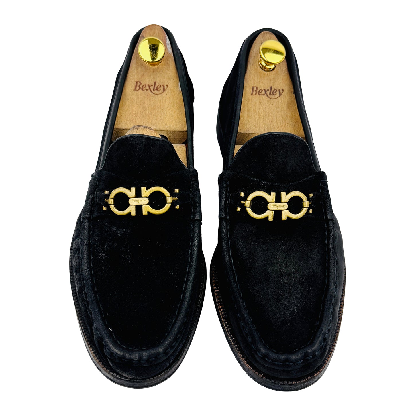Salvatore Ferragamo Men's Gold Gancini Black Loafers (Size 45/46)