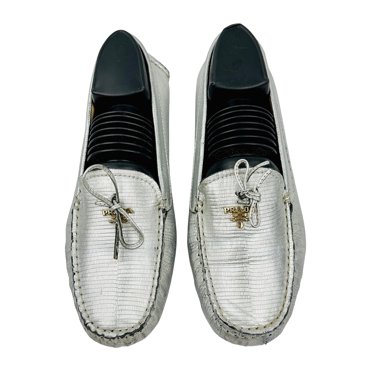 Prada Silver Metallic Leather Loafers (Size 41)
