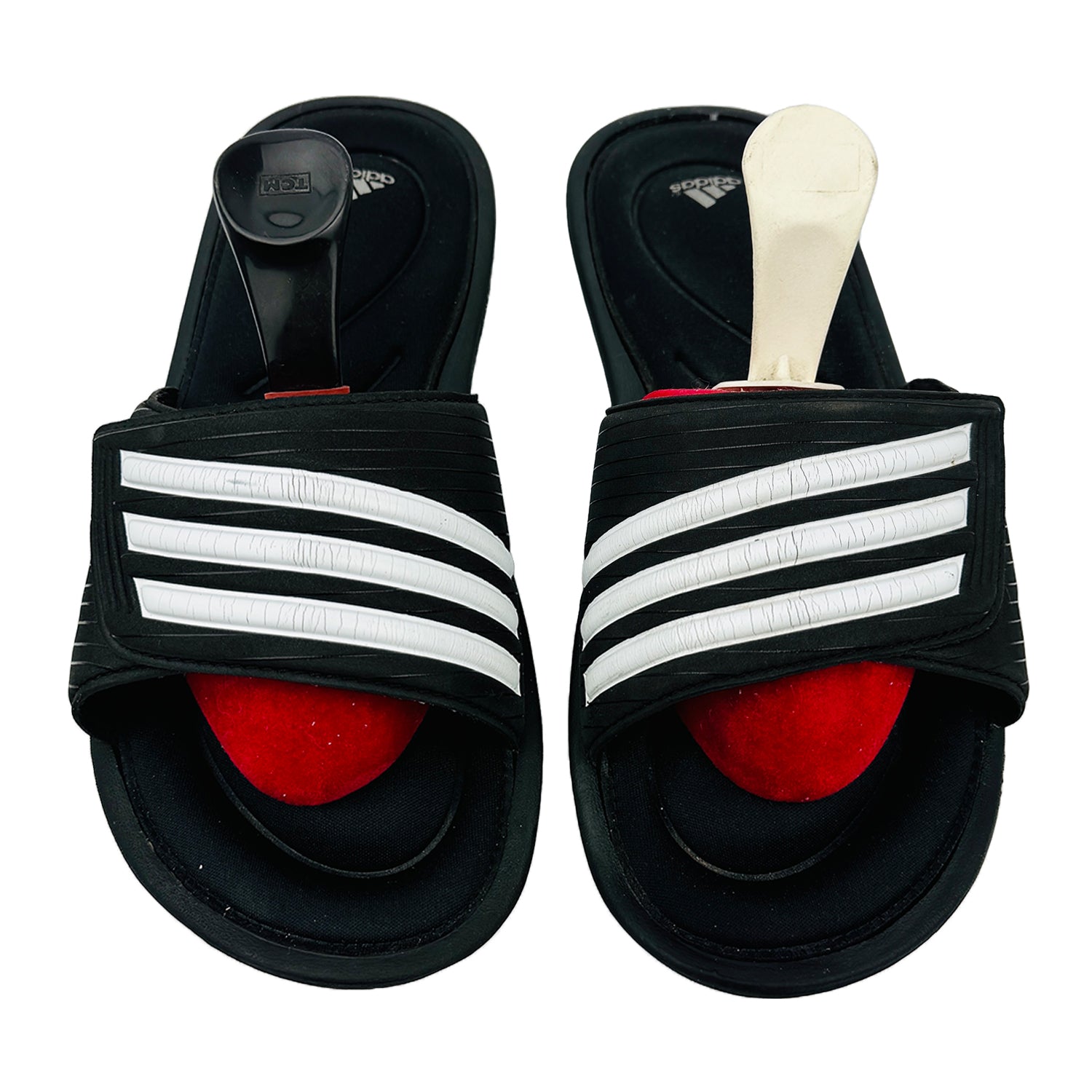 Front image of Adidas Caruvo Vario Black Slippers (Size 39)
