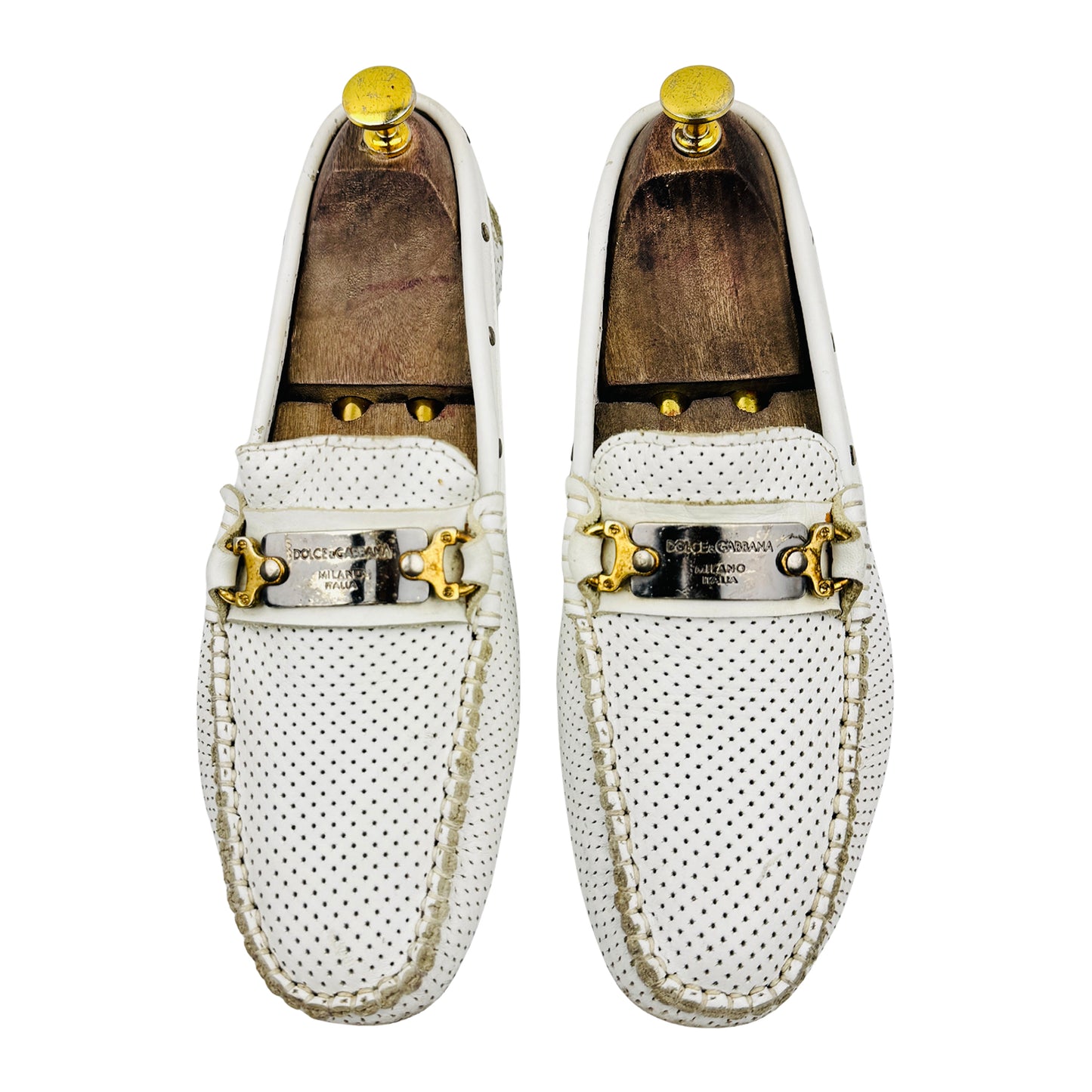 Dolce & Gabbana Men's White Perforated Leather Loafers (Size 41/41.5)