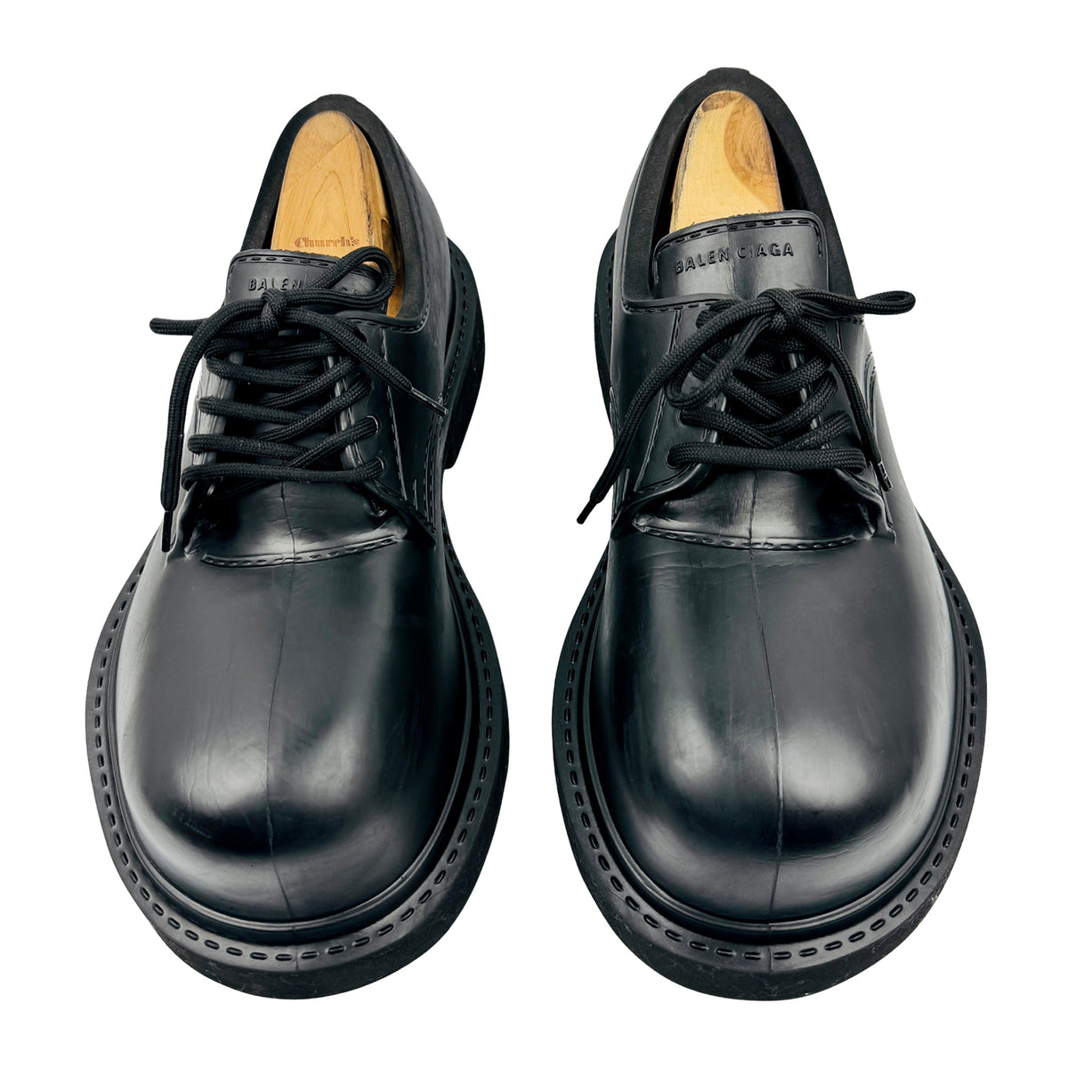 Balenciaga Men's Black Leather Derby Shoes (Size 43/43.5)