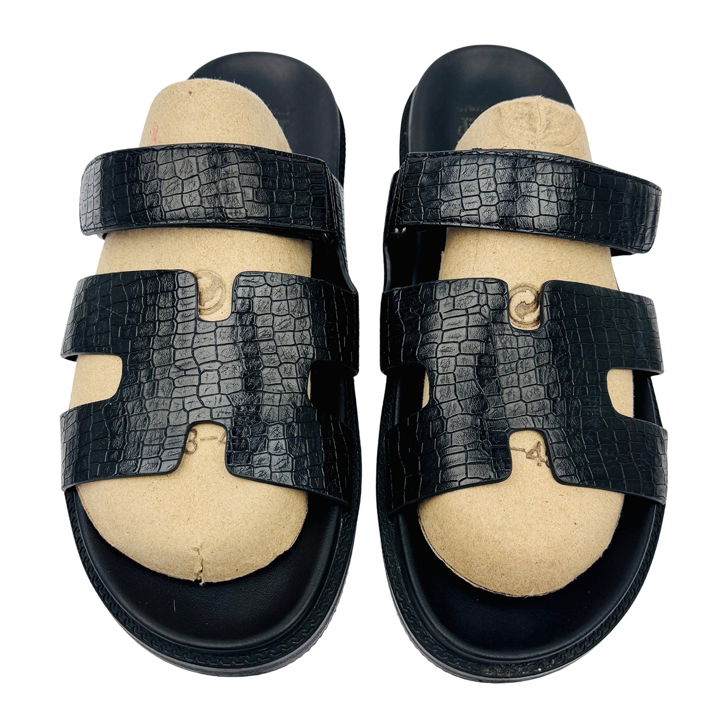 1st Step Croc-Embossed Black Leather Slides (Size 43/44)